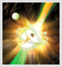 Illustration of laser hitting an atom, resulting in X-ray burst